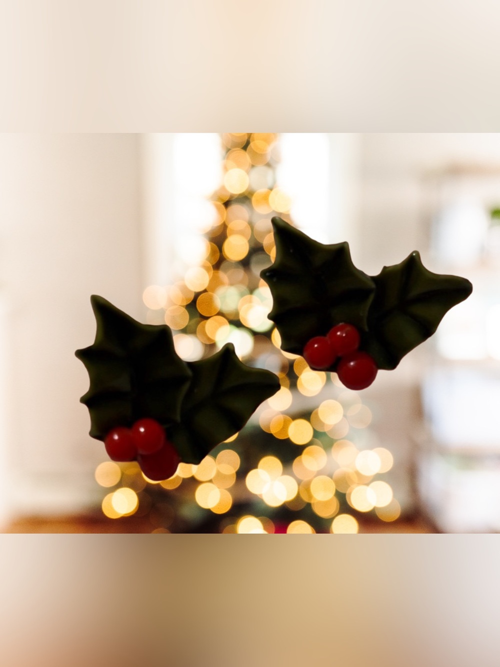 Holiday Holly Leaf Earrings - Green and Red Festive Studs
